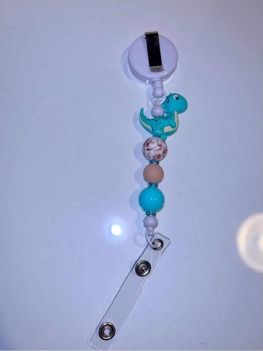 Turquoise Dinosaur Beaded Badge Reel
